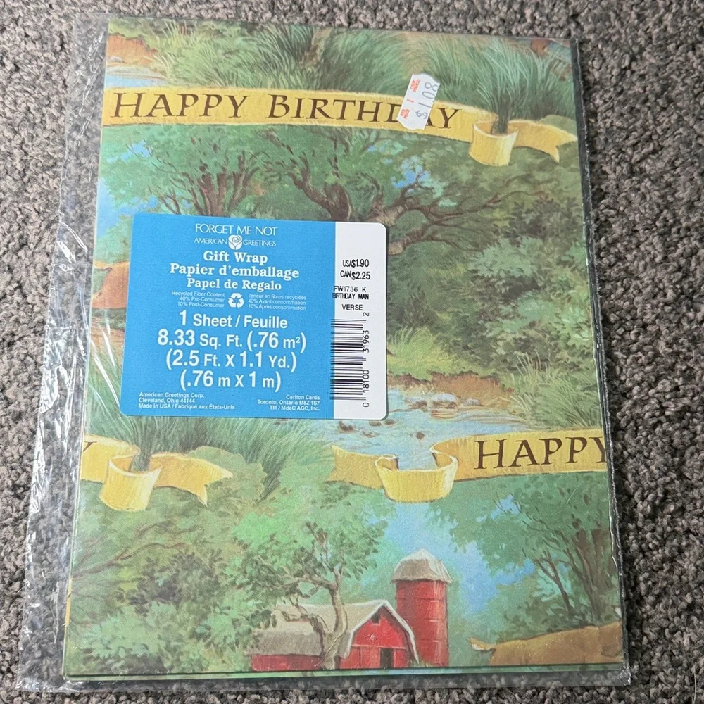 5/$25 VINTAGE Birthday Wrapping Paper Man Country Barn Deer
